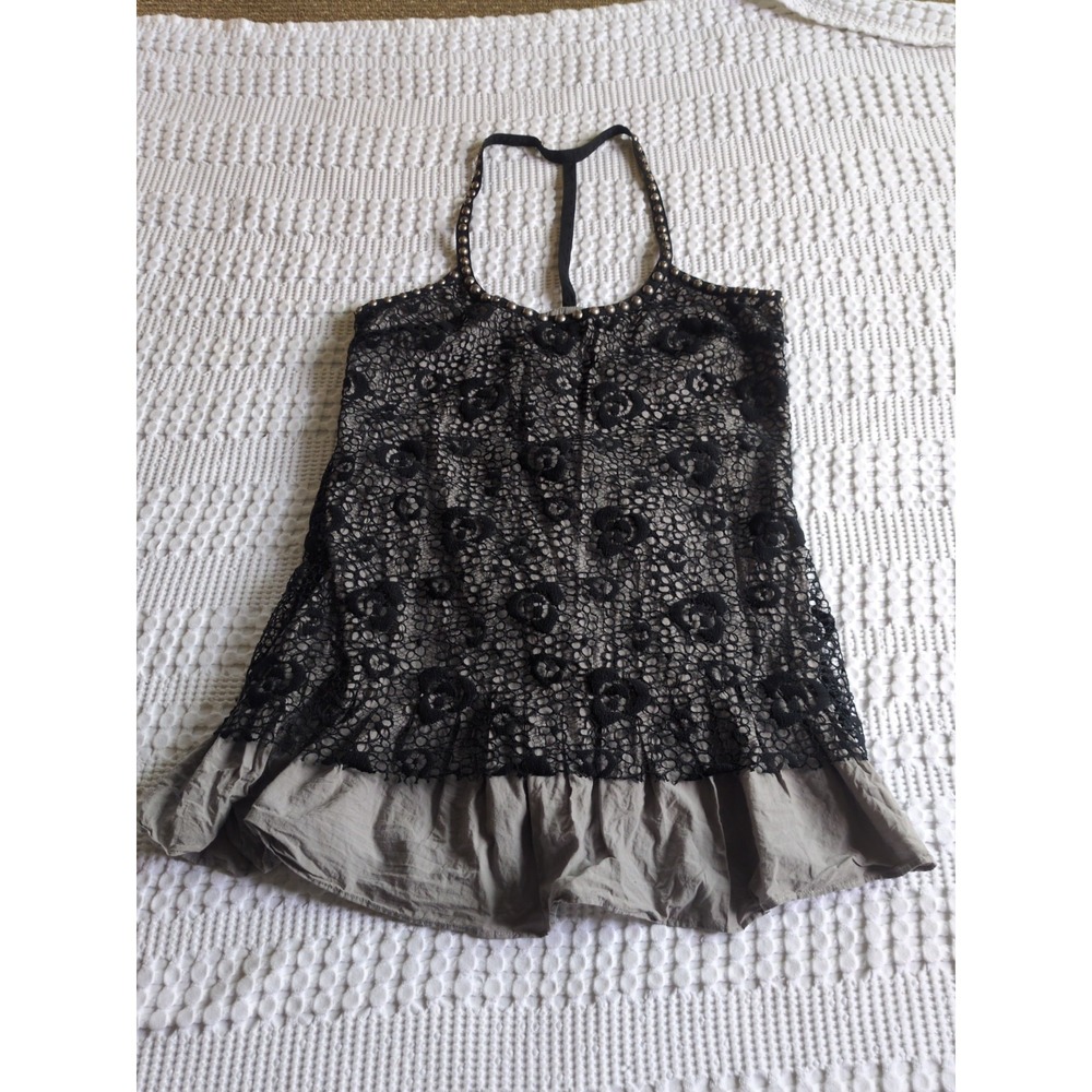 Free People Studded Lace Cutout Halter Top Goth Fairy Whimsigoth Sz 10 Zip Black
